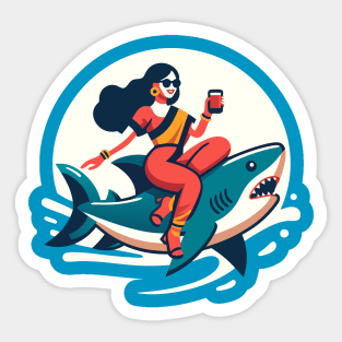 Woman Riding Shark Sticker